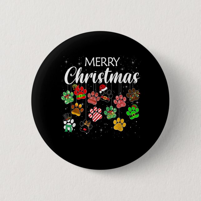 Merry Christmas 2021 Dog Paw Print Buffalo Plaid U Button (Front)