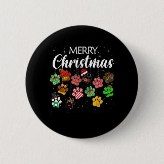 Merry Christmas 2021 Dog Paw Print Buffalo Plaid U Button