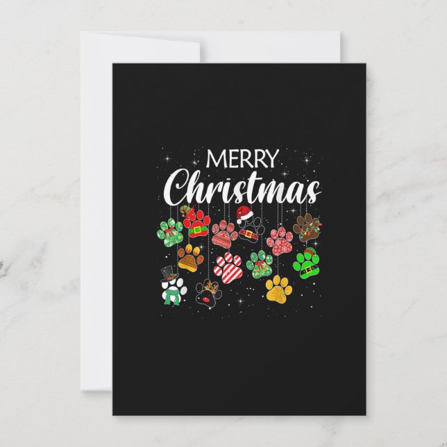 Merry Christmas 2021 Dog Paw Print Buffalo Plaid U Invitation (Front)