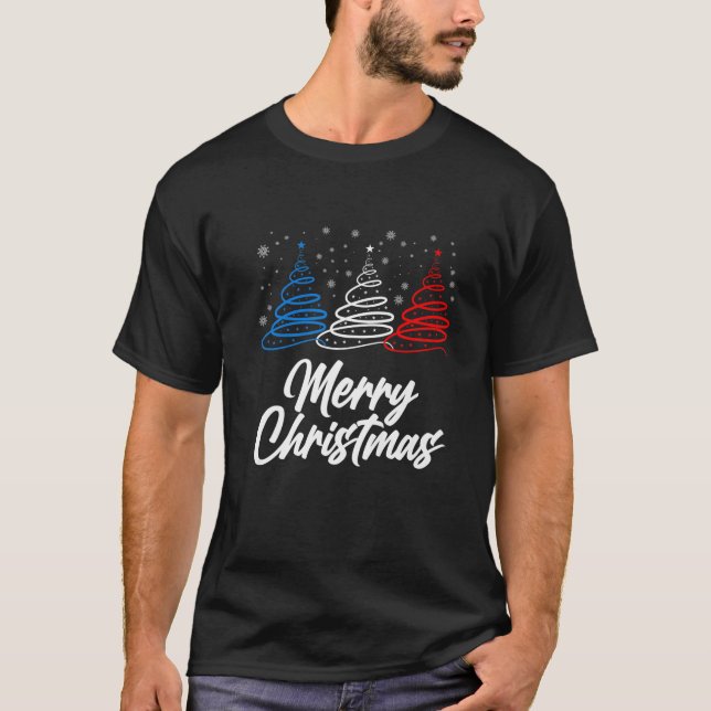 Merry Christmas 2021 Patriotic USA Red Blue White T-Shirt (Front)