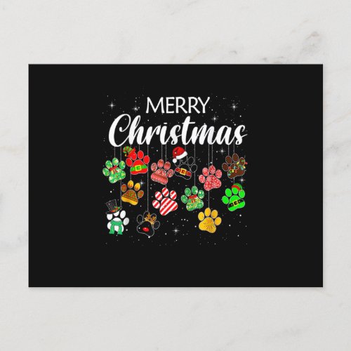 Merry Christmas 2022 Dog Paw Print Buffalo Plaid U Postcard