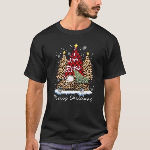 Merry Christmas 2022 Leopard Buffalo Truck Tree Re T_Shirt