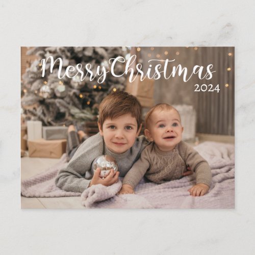 Merry Christmas 2024 Photo Typography Holiday Postcard