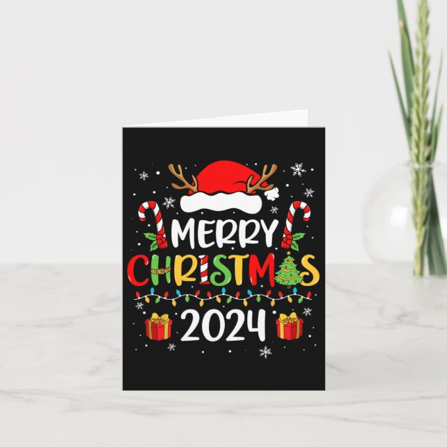 Merry Christmas 2024 Santa Hat Matching Family Paj Card (Front)