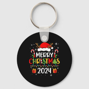 Merry Christmas 2024 Santa Hat Matching Family Paj Keychain