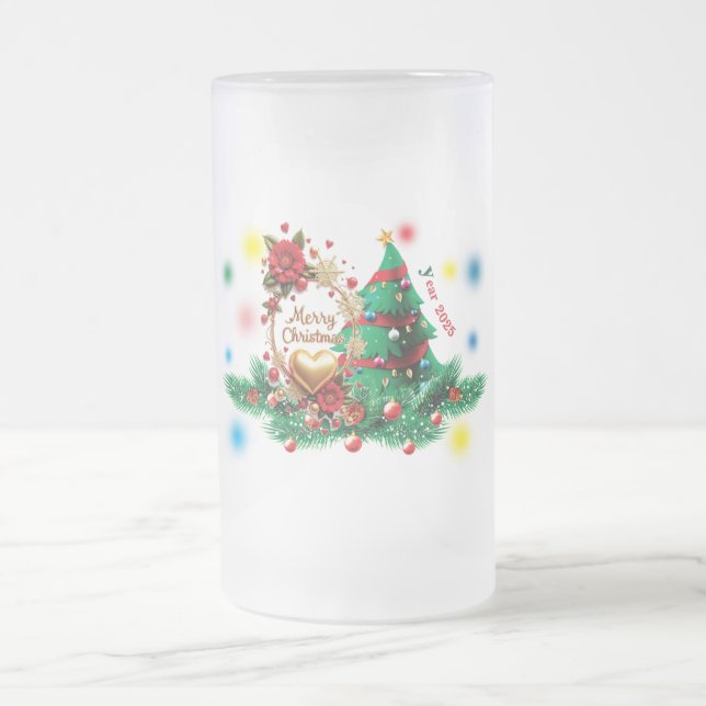 Merry Christmas 2025 Beer Glass Frosted Glass Beer Mug (Center)
