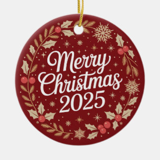 Merry Christmas 2025 Ceramic Ornament