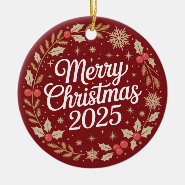 Merry Christmas 2025 Ceramic Ornament (Front)