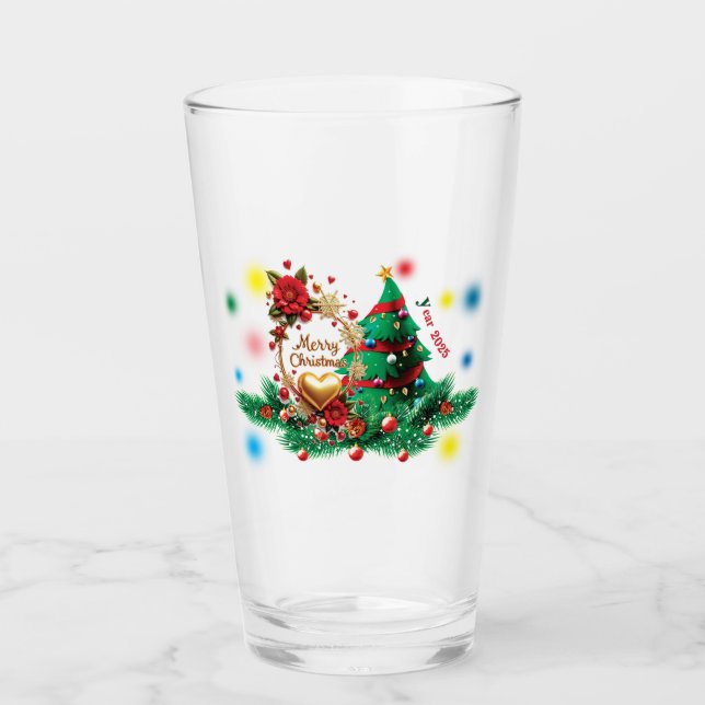 Merry Christmas 2025 Drinkware Glass (Front)