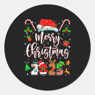 Merry Christmas 2025 Family Matching Pajamas Xmas Classic Round Sticker
