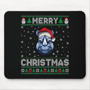 Merry Christmas 2025 Rhino Santa Hat Ugly Xmas Lon Mouse Pad