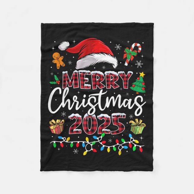 Merry Christmas 2025 Santa Elf Funny Family Matchi Fleece Blanket (Front)