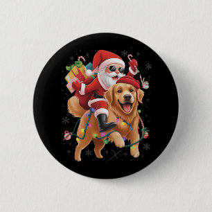 Merry Christmas 2025 Santa Riding Golden Retriever Button