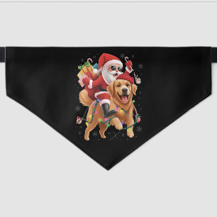 Merry Christmas 2025 Santa Riding Golden Retriever Pet Bandana Collar