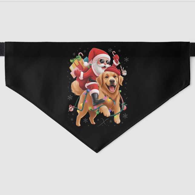 Merry Christmas 2025 Santa Riding Golden Retriever Pet Bandana Collar (Front)