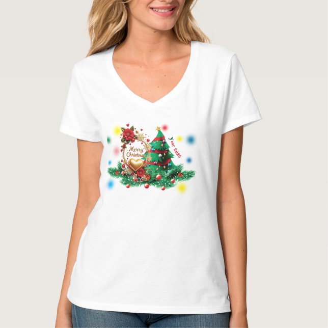 Merry Christmas 2025 Women V-Shirt T-Shirt (Front)