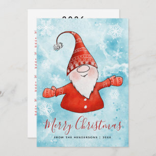 Merry Christmas 2026 Calendar Blue Red Gnome Holiday Card