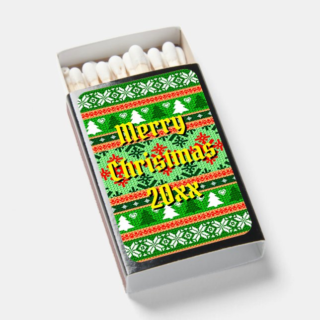 Merry Christmas 20XX Add Text Year Christmas Knit Matchboxes (Front Open)