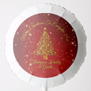 Merry Christmas 20XX Red Gold Tree Stars Balloon