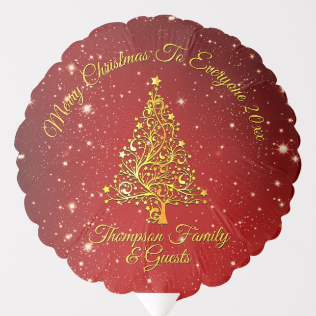 Merry Christmas 20XX Red Gold Tree Stars  Balloon (Front)