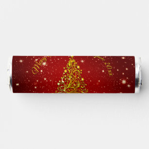 Merry Christmas 20XX Red Gold Tree Stars Breath Savers® Mints