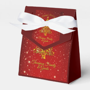 Merry Christmas 20XX Red Gold Tree Stars  Favor Boxes