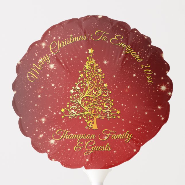Merry Christmas 20XX Red Gold Tree Stars Small Balloon (Front)