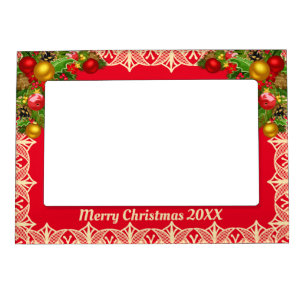 Merry Christmas 20XX White Lace and Boughs Magnetic Frame