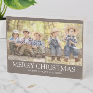 Merry Christmas 2 Family Photo Rustic Brown