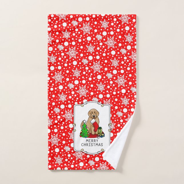 Merry Christmas 2 Goldendoodle (golden red) Cute Bath Towel Set (Hand Towel)