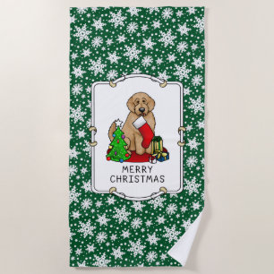 Merry Christmas 2 Goldendoodle (golden red) Cute Beach Towel