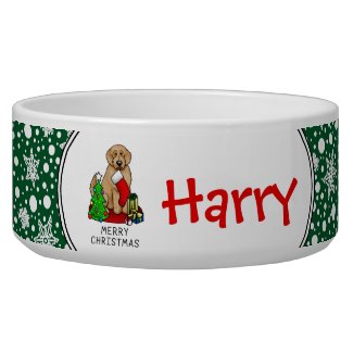 Merry Christmas 2 Goldendoodle (golden red) Cute Bowl