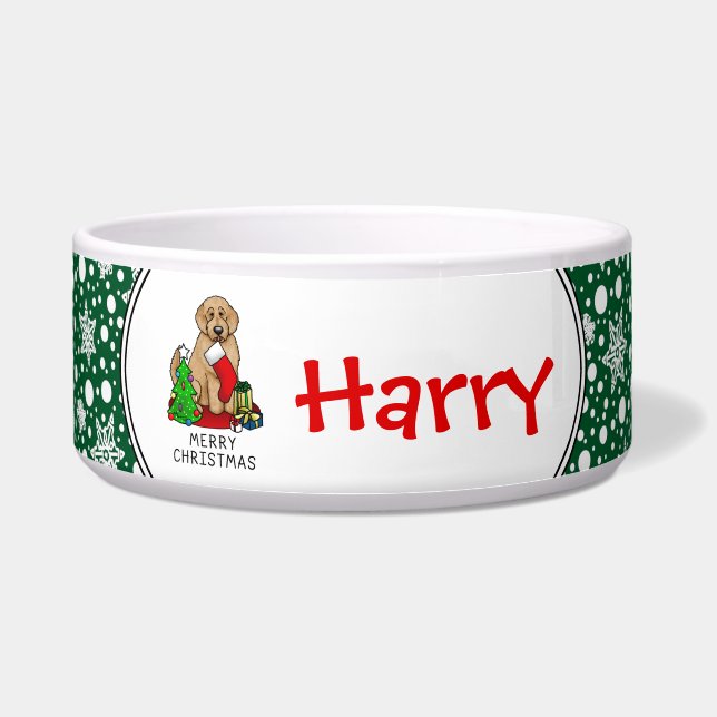 Merry Christmas 2 Goldendoodle (golden red) Cute Bowl (Front)