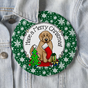 Merry Christmas 2 Goldendoodle (golden red) Cute Button