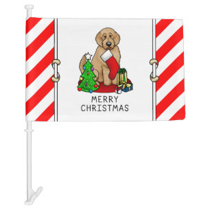 Merry Christmas 2 Goldendoodle (golden red) Cute Car Flag