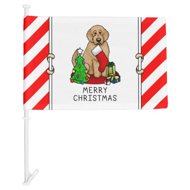 Merry Christmas 2 Goldendoodle (golden red) Cute Car Flag (Front)