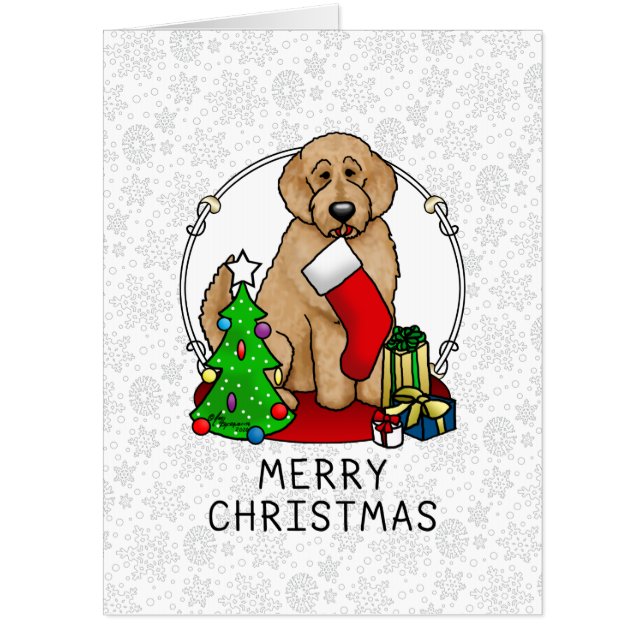Merry Christmas 2 Goldendoodle (golden red) Cute Card (Front)