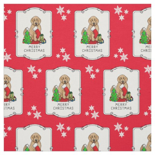 Merry Christmas 2 Goldendoodle (golden red) Cute Fabric