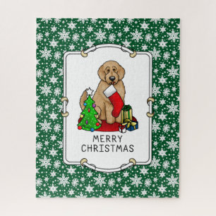 Merry Christmas 2 Goldendoodle (golden red) Cute Jigsaw Puzzle