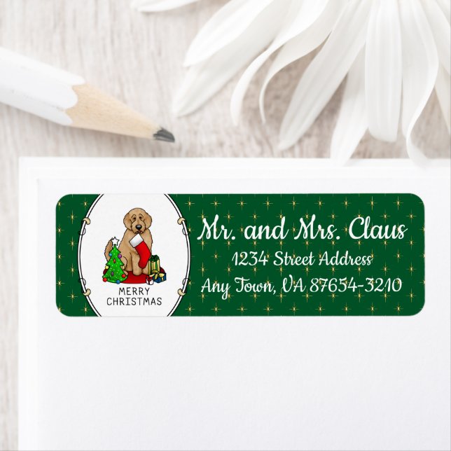 Merry Christmas 2 Goldendoodle (golden red) Cute Label (Insitu)