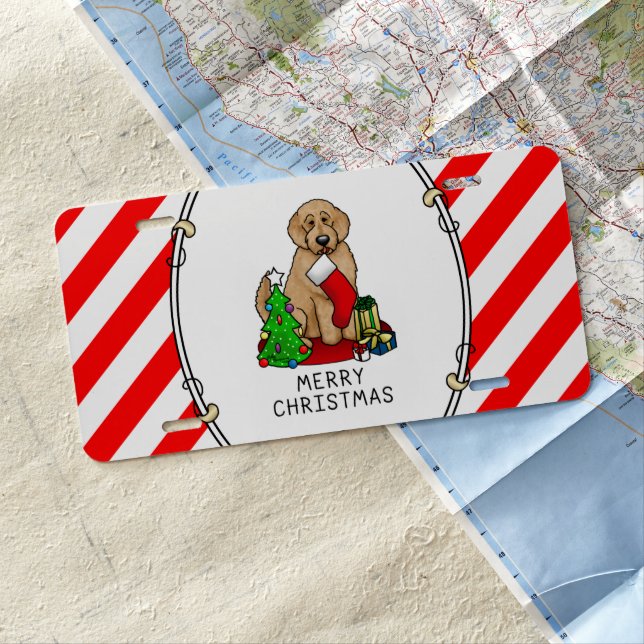 Merry Christmas 2 Goldendoodle (golden red) Cute License Plate (In Situ)