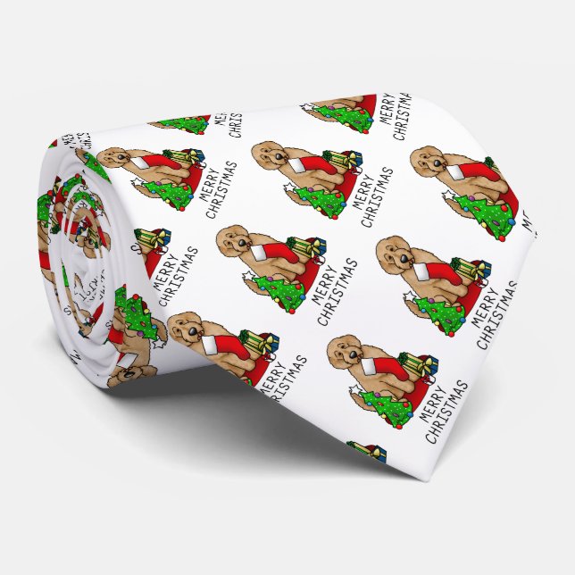 Merry Christmas 2 Goldendoodle (golden red) Cute Neck Tie (Rolled)