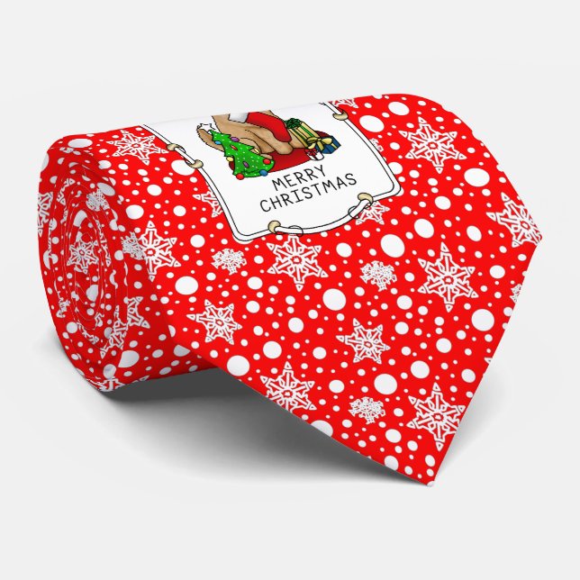 Merry Christmas 2 Goldendoodle (golden red) Cute Neck Tie (Rolled)