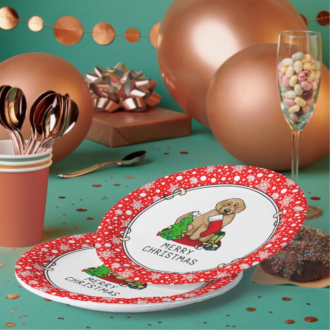 Merry Christmas 2 Goldendoodle (golden red) Cute Paper Plates (Multi)