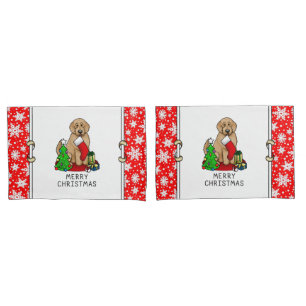 Merry Christmas 2 Goldendoodle (golden red) Cute Pillow Case