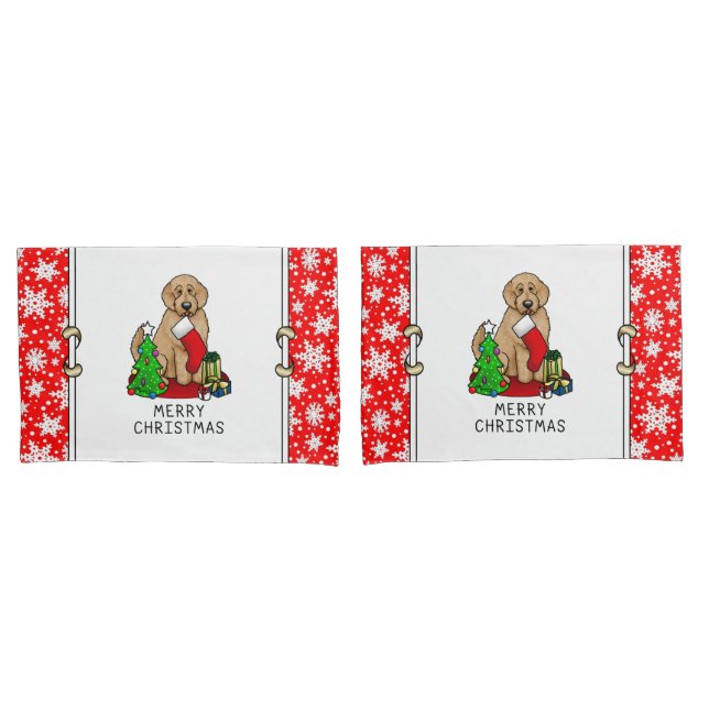 Merry Christmas 2 Goldendoodle (golden red) Cute Pillow Case (Front-Set)