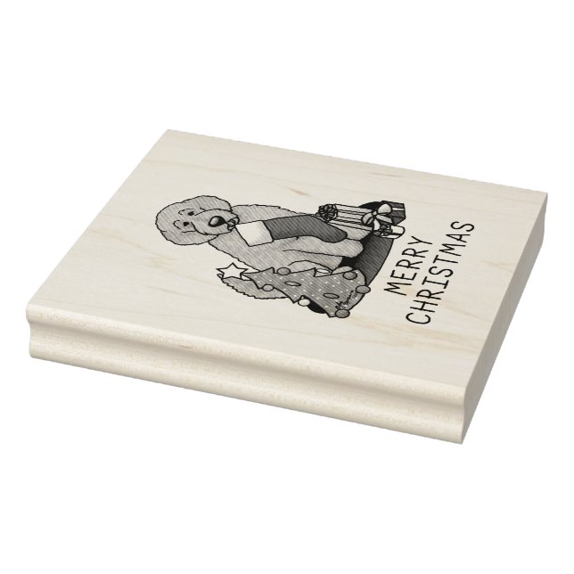 Merry Christmas 2 Goldendoodle (golden red) Cute Rubber Stamp (Stamp)