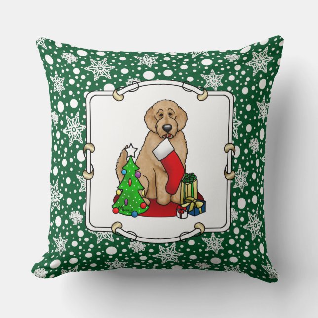 Merry Christmas 2 Goldendoodle (golden red) Cute Throw Pillow (Front)