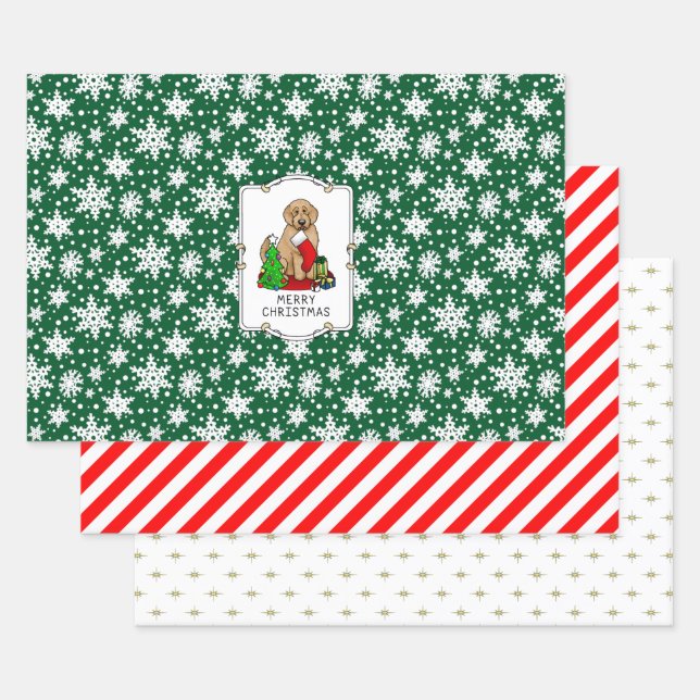 Merry Christmas 2 Goldendoodle (golden red) Cute Wrapping Paper Sheets (Set)