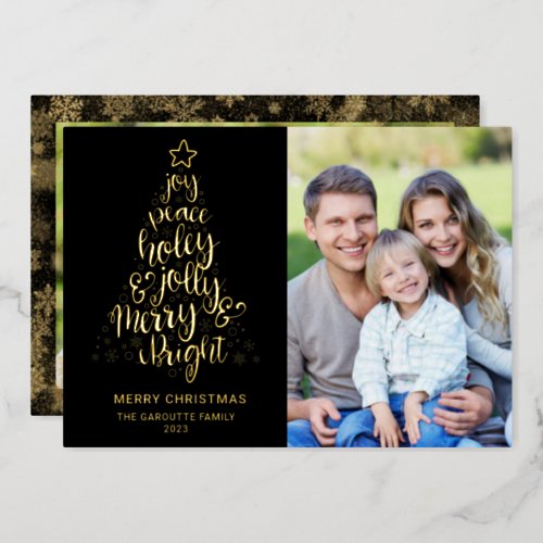 Merry Christmas 2 Photo Gold Foil Holiday Card